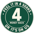 Feel it in 4 soaks or it’s on us. Money back guarantee badge.