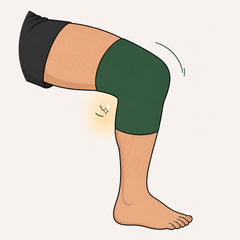 Illustration of a bent leg wearing a green sleeve with the crease behind the knee left open.