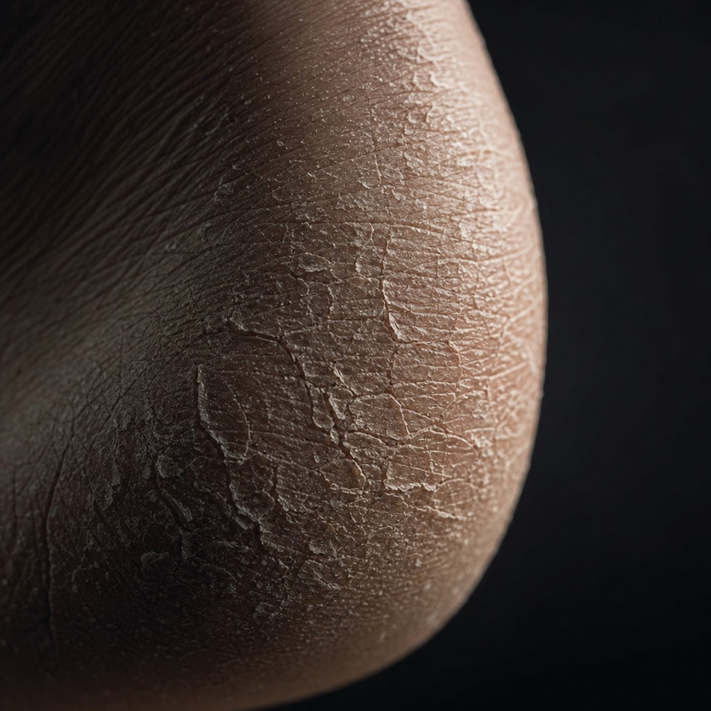 Dry, dehydrated heel skin (before), macro