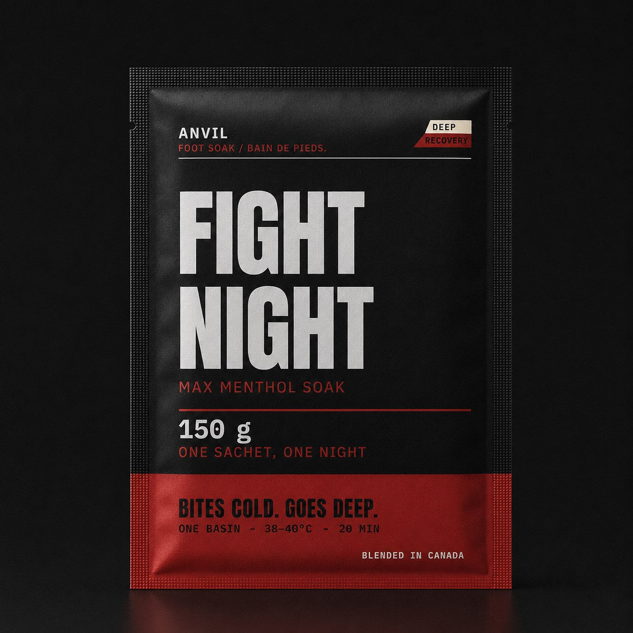 Matte black ANVIL sachet with colored stripe on black slate