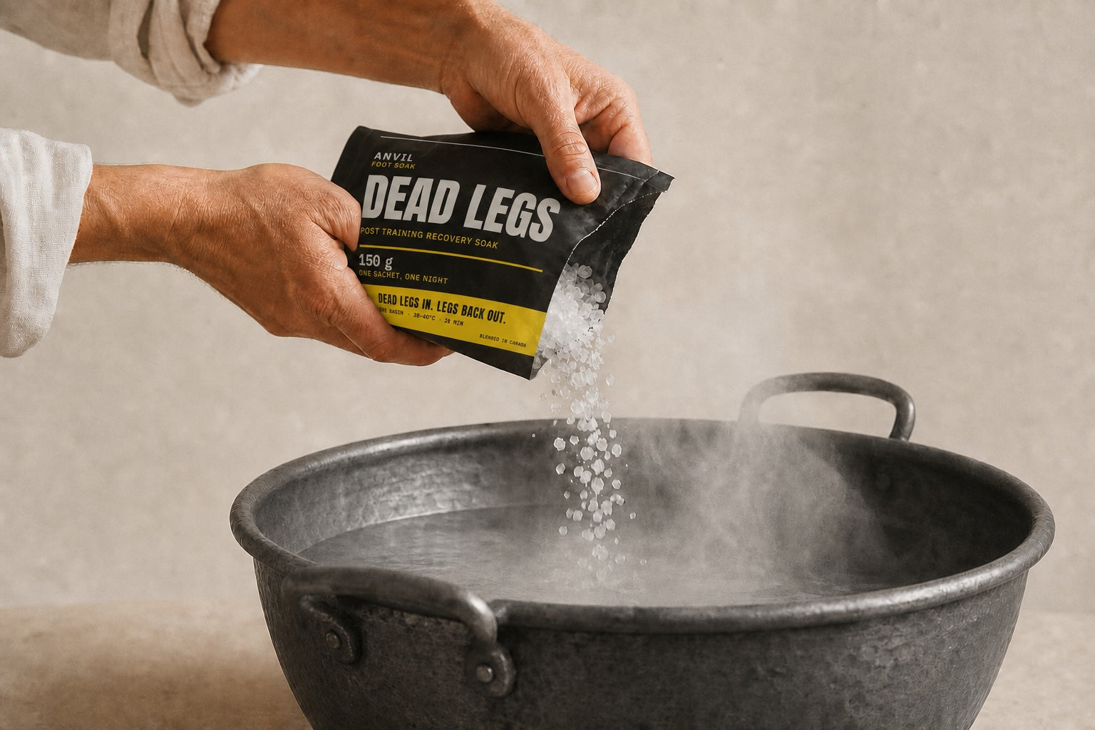Bath salt poured from a sachet