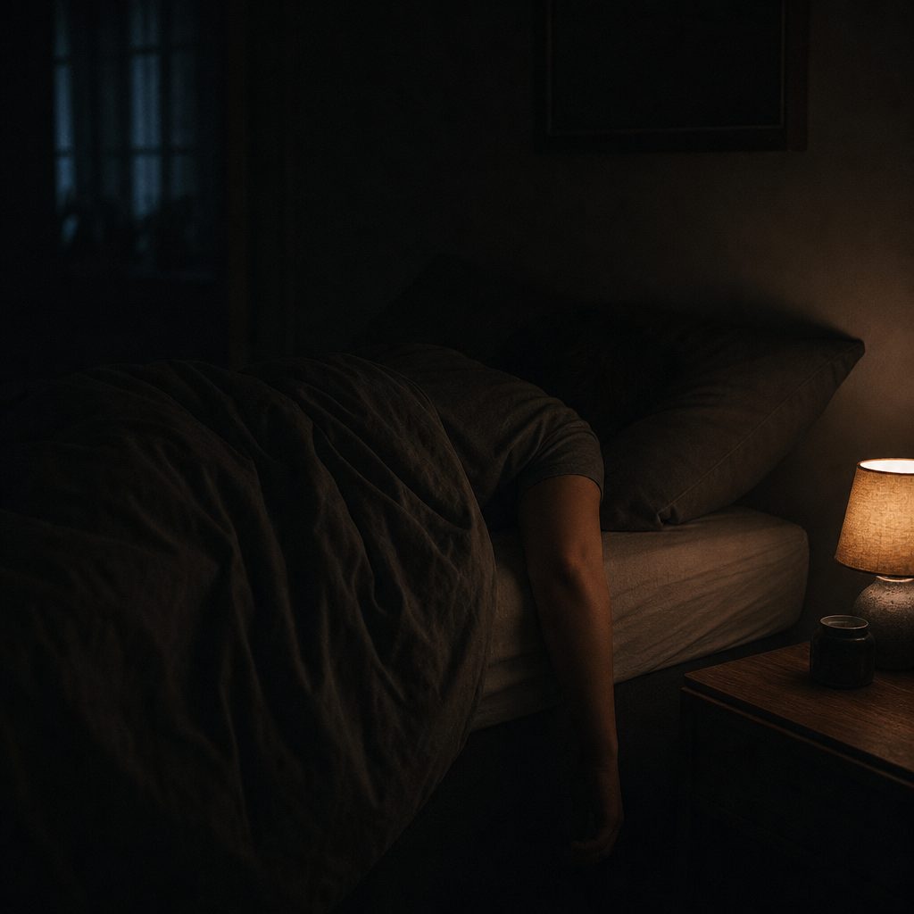 Into bed, the lamp going off
